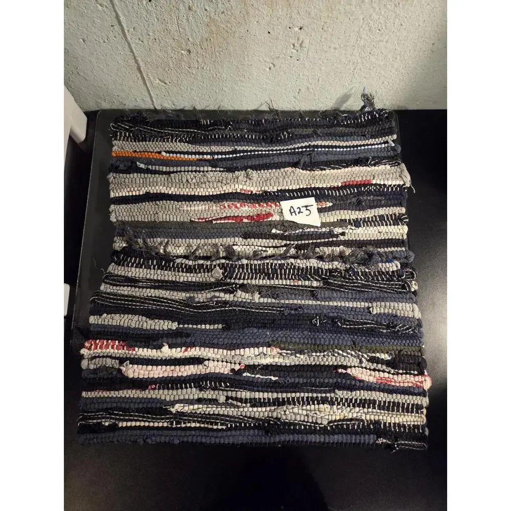 Shag Hand-Knotted Rug | 29 x 18 - Red Blue White Gray